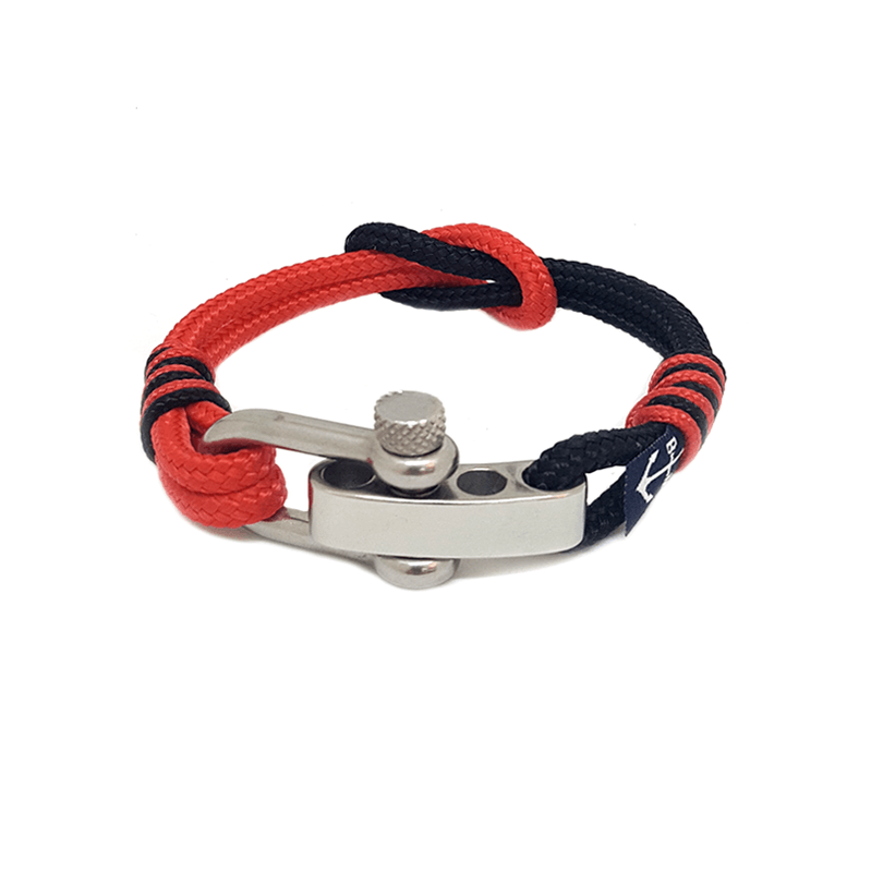 Adjustable Shackle Black and Red Bracelet featuring nautical ropes and stainless steel shackle, perfect for stylish everyday wear.