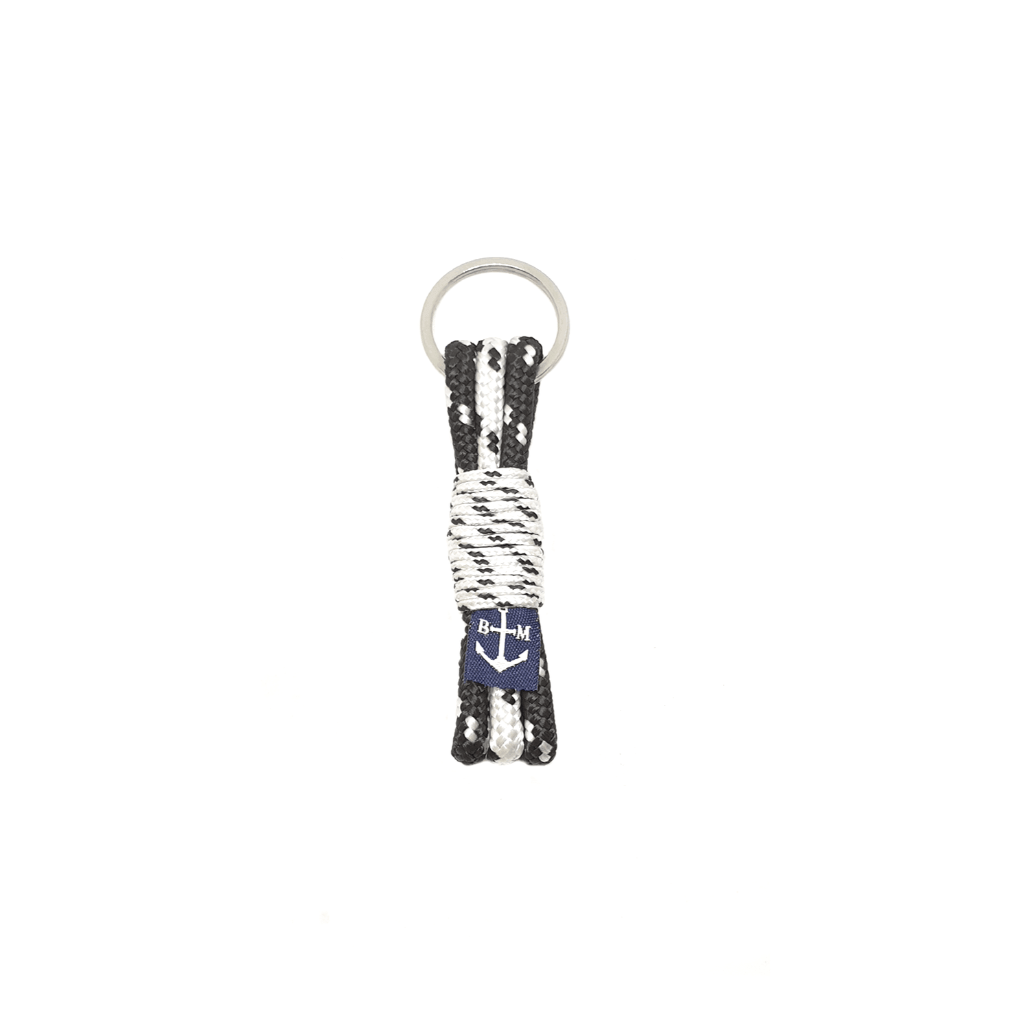 Ailbhe Handmade Keychain featuring durable black and white nautical ropes, elegantly crafted in Dublin, Ireland.