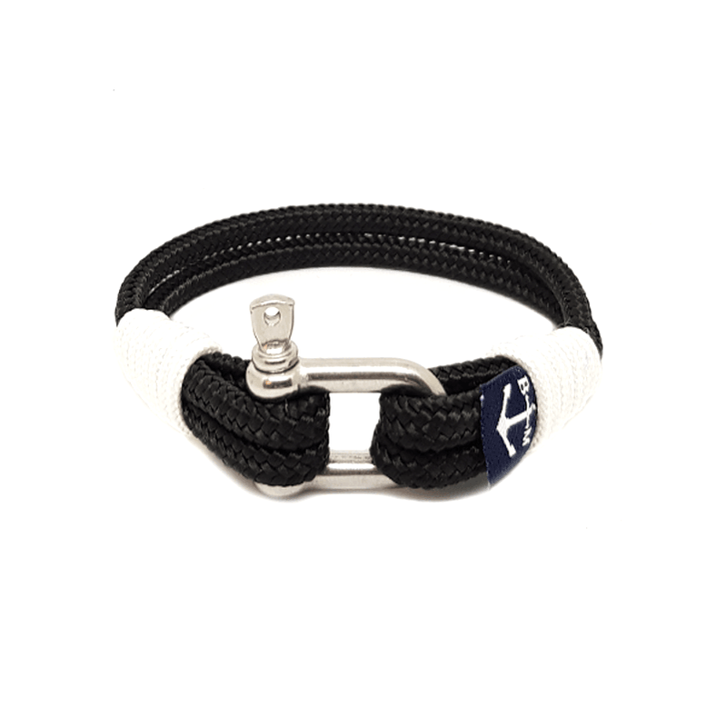 Alexander the Great Nautical Bracelet featuring black and white nautical ropes with a stainless steel shackle, handmade in Dublin, Ireland.