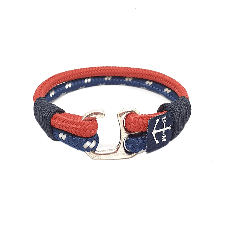 Andromeda Nautical Bracelet featuring blue and red nautical ropes with a stylish hook, handmade in Dublin, Ireland.