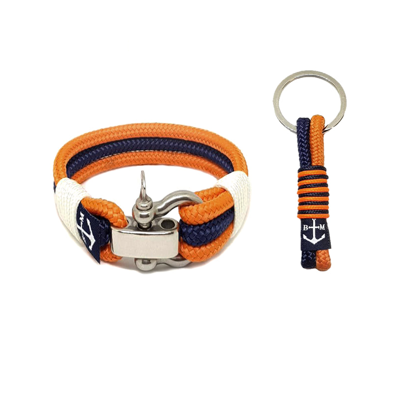 Balthnaid Nautical Bracelet and Keychain featuring vibrant orange and blue colors, handcrafted with nautical ropes and stainless steel.