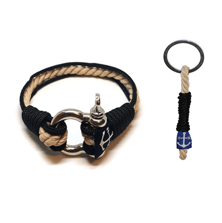 Classic-Black Nautical Bracelet & Keychain featuring durable sailing ropes and stainless steel shackle, handmade in Dublin, Ireland.