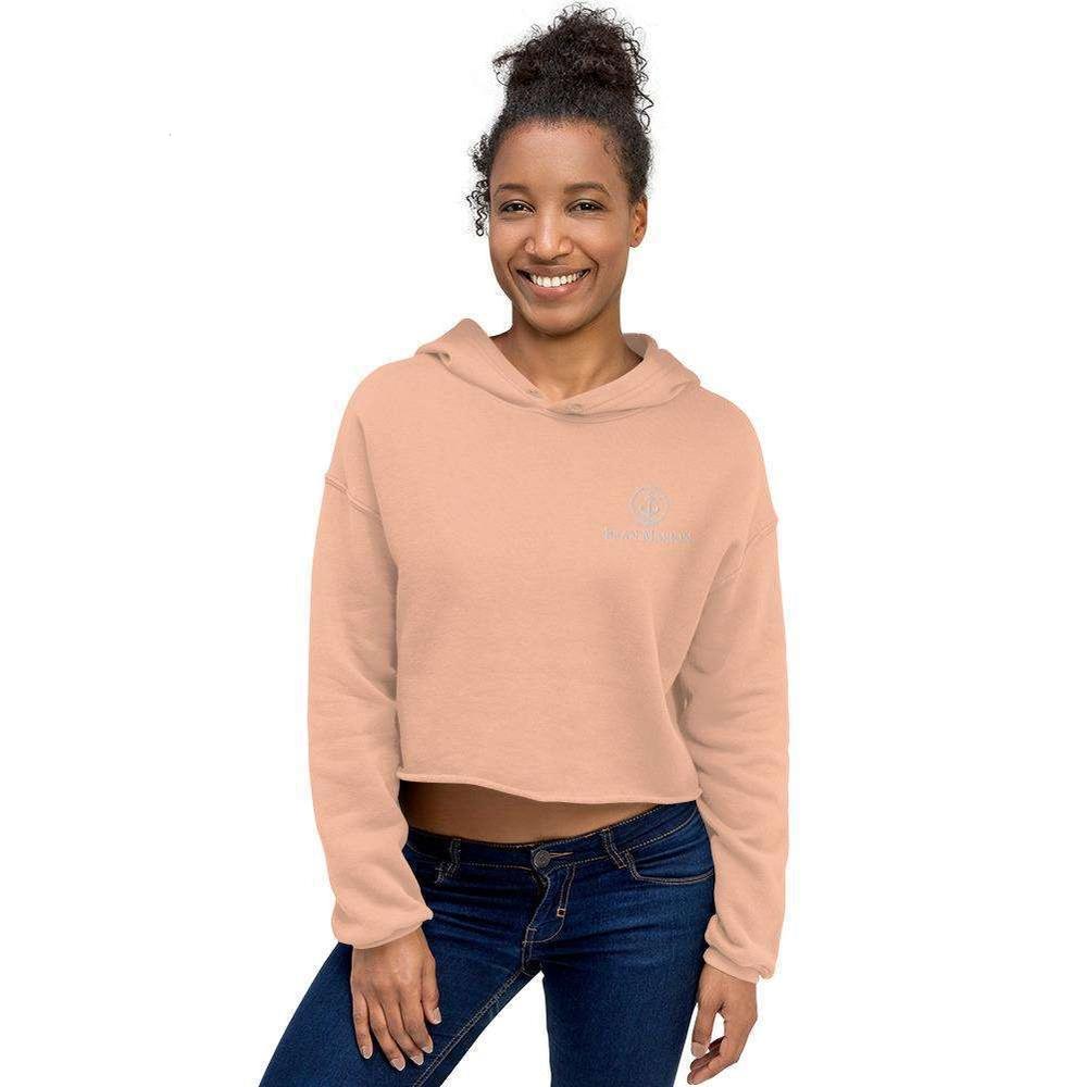 A stylish cropped hoodie featuring a raw hem and matching drawstrings, perfect for casual wear.