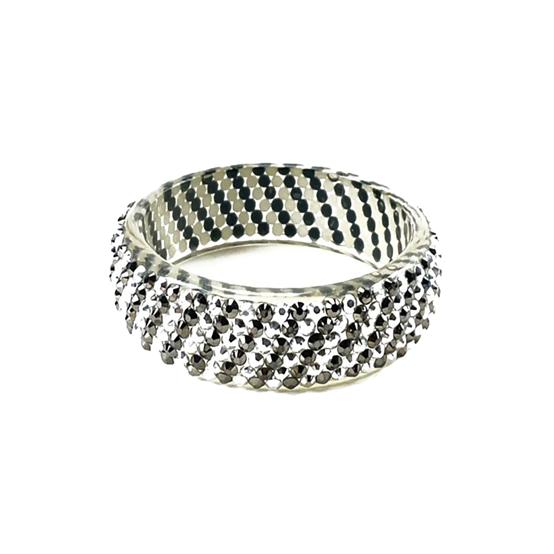 A stylish crystal studded bracelet featuring two-tone stones, elegantly designed for fashion-forward individuals.