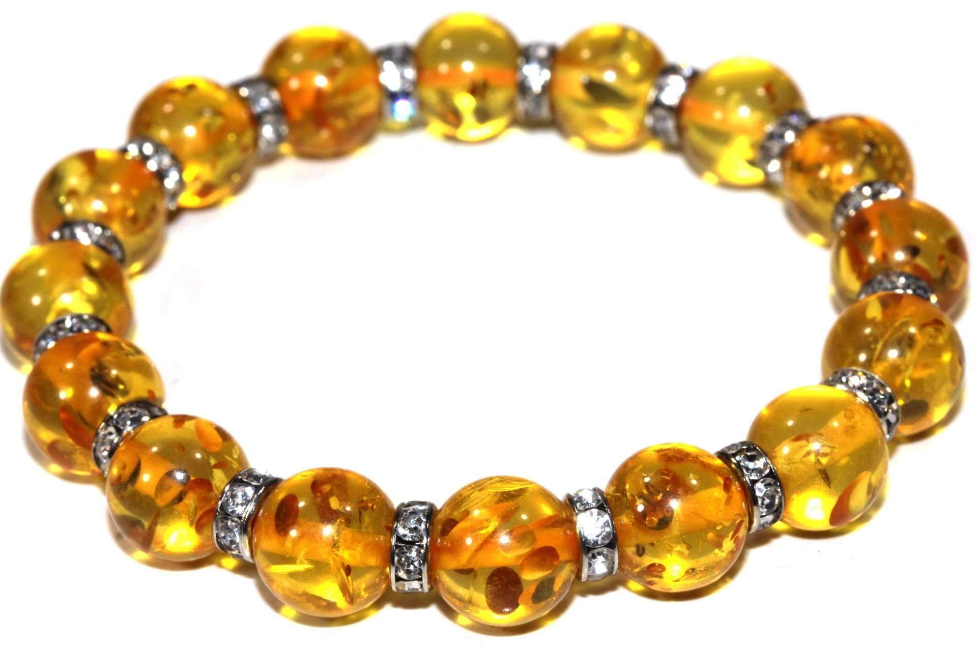 Dandelion Yellow Sparkle Bracelet featuring faux amber beads and sparkly pave charms on an elastic band.