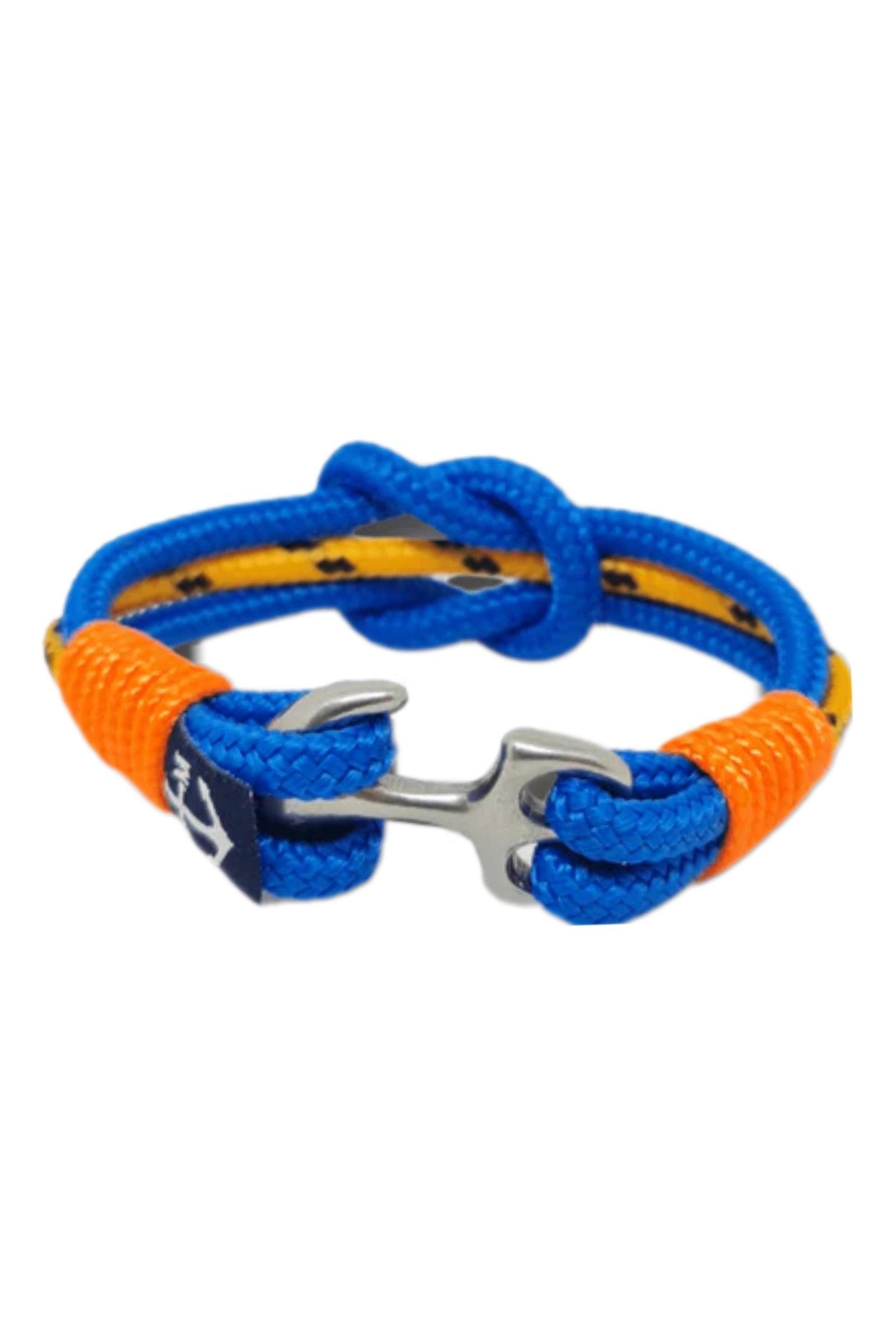 Dea Latis Bracelet featuring blue and orange nautical ropes with a stainless steel anchor, handmade in Dublin, Ireland.