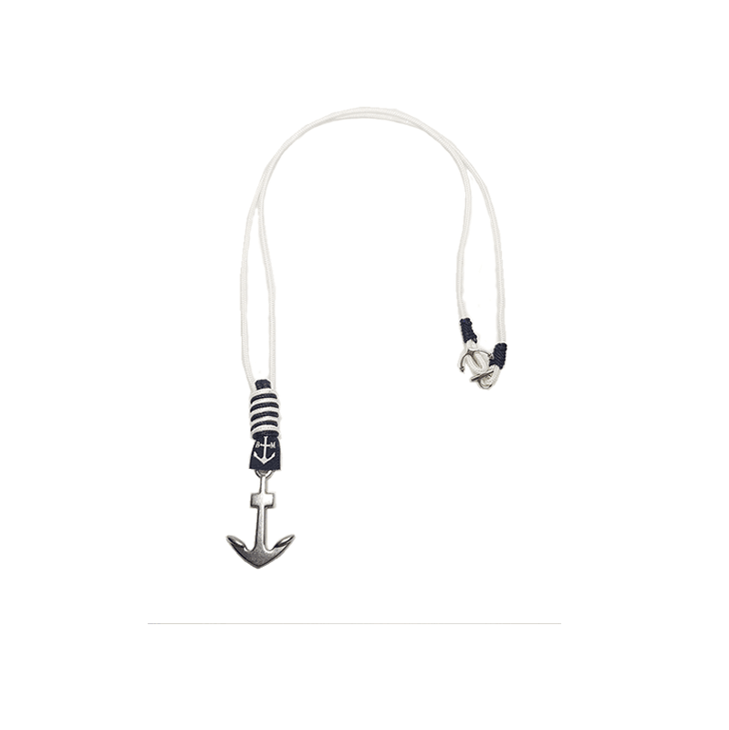 Eamon Anchor Necklace featuring nautical ropes and stainless steel anchor, elegantly displayed against a neutral background.