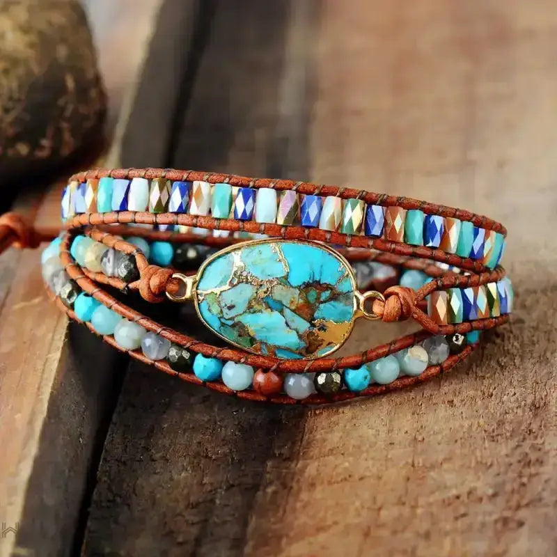 Handcrafted Gold Line Turquoise Bracelet featuring natural turquoise beads with unique veining and an adjustable design for a perfect fit.