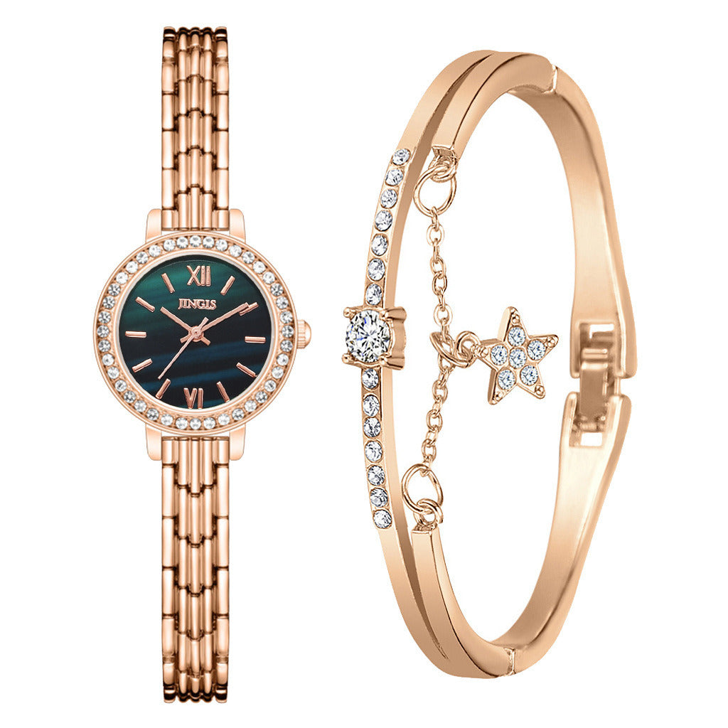 Ladies Quartz Watch with Star Bracelet Fashion Combination Set, featuring an elegant design and lightweight alloy materials.