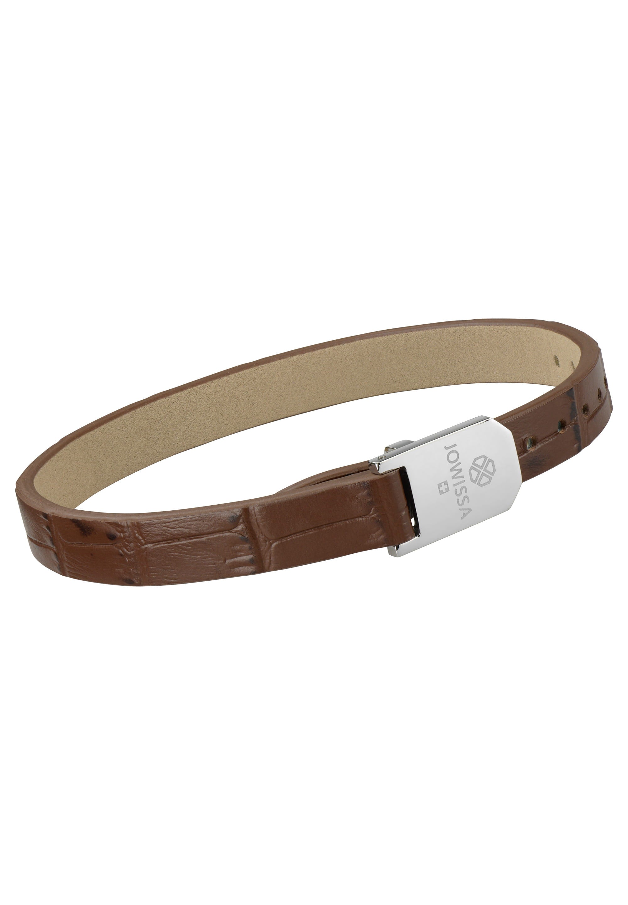 Matt Croco Leather Strap JS.0127 made from genuine alligator-embossed leather with a stainless steel buckle, featuring a brown and steel color scheme.