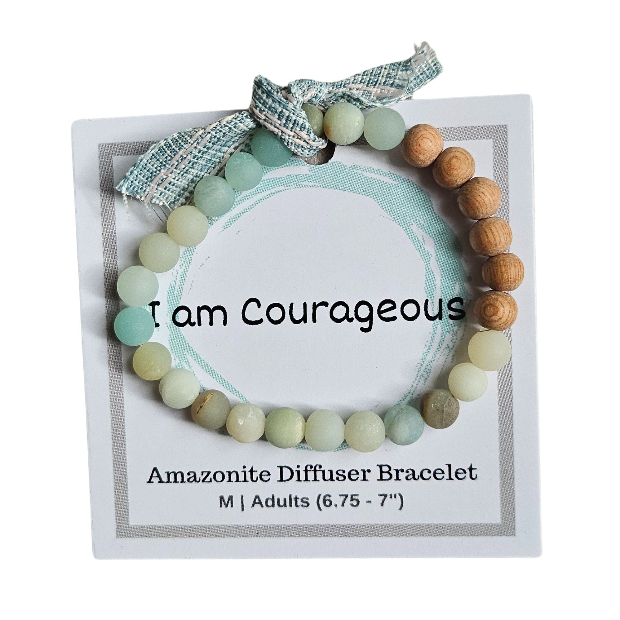 A close-up of a Matte Amazonite and Rosewood Aromatherapy Bracelet showcasing its natural beads and diffuser capabilities.