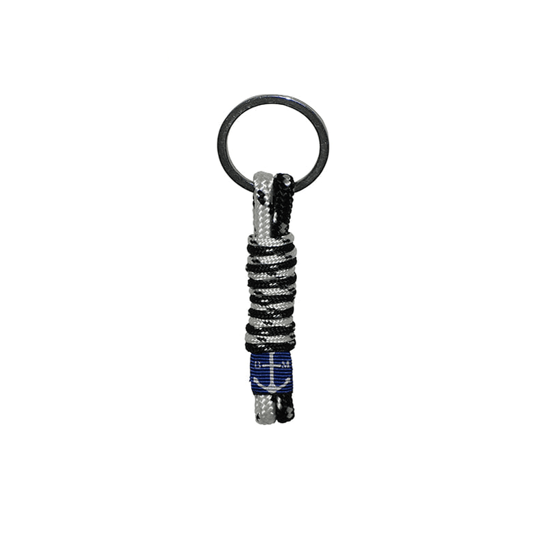 Meabh Keychain featuring a stylish black and white design made from durable nautical ropes, perfect for everyday use.