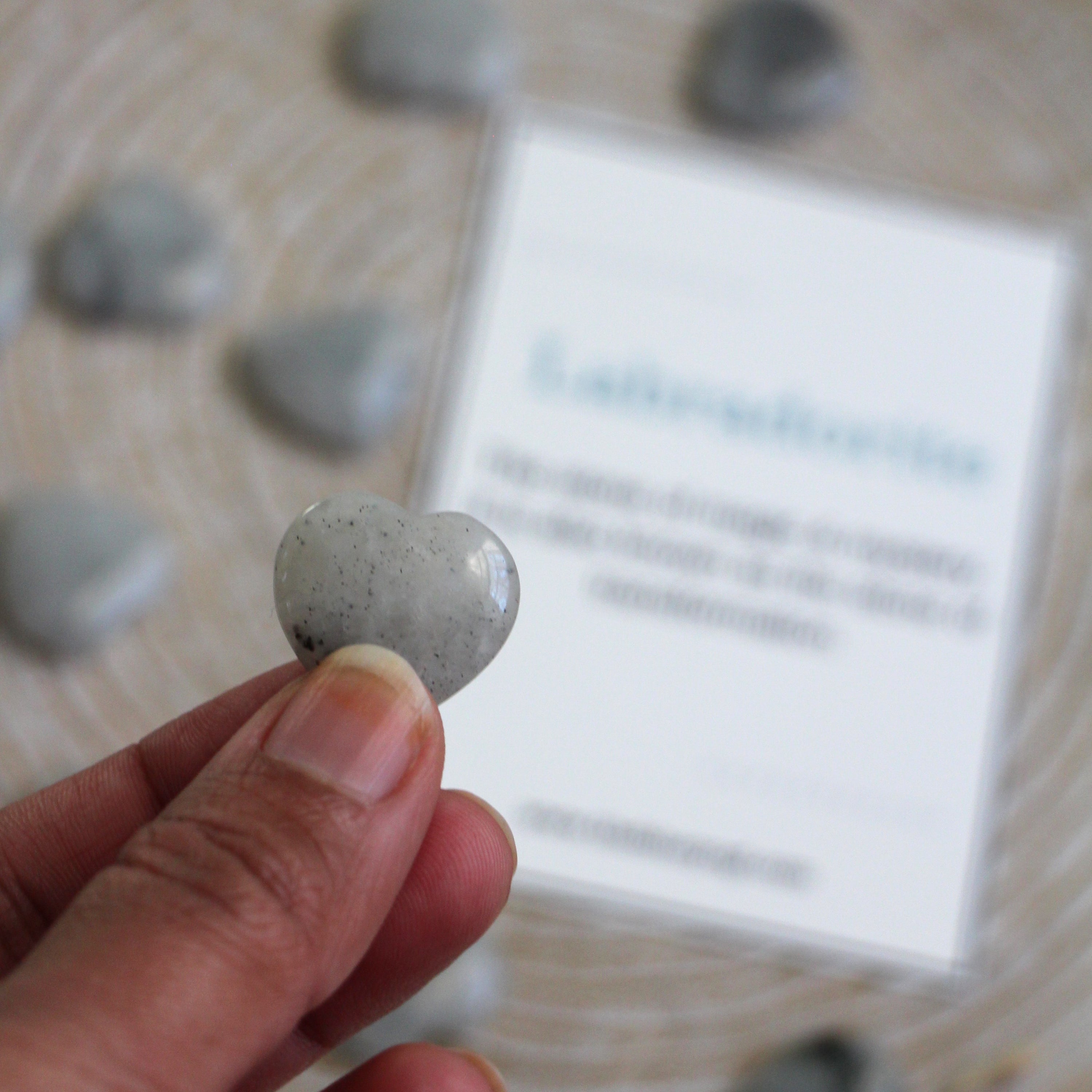 Natural Labradorite gemstone pocket hug heart, 15x15 mm, with a gift message card.