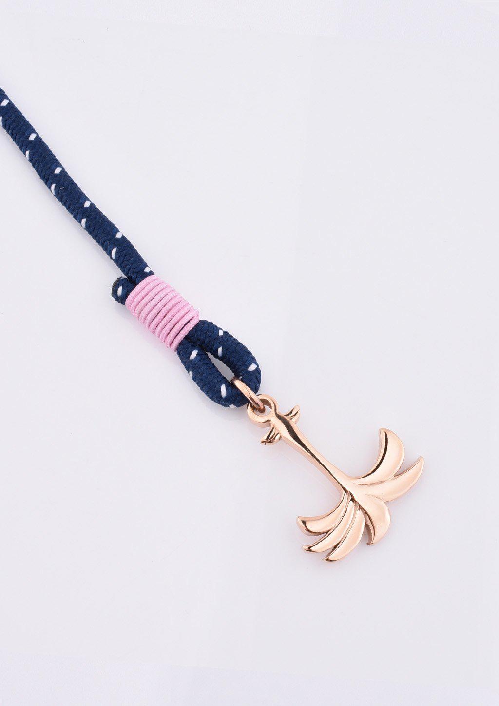 Daybreak Palm Band bracelet featuring a blue and pink nylon design with a unique rose palm tree anchor.