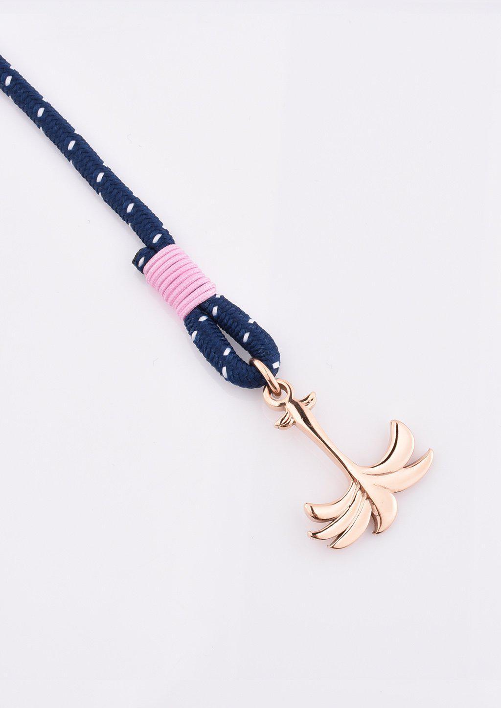 Palmband Daybreak Triple bracelet featuring a blue and pink nylon band with a unique rose palm tree anchor link.