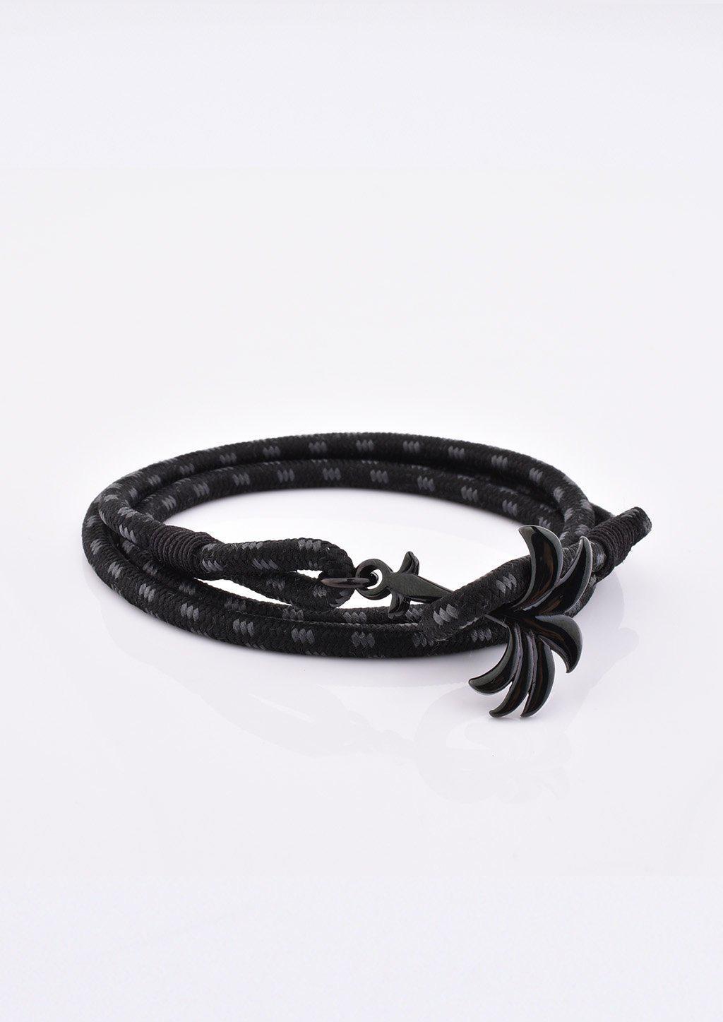 Palmband - Phantom Black - Triple bracelet featuring a black palm tree anchor and a durable black and gray nylon band.