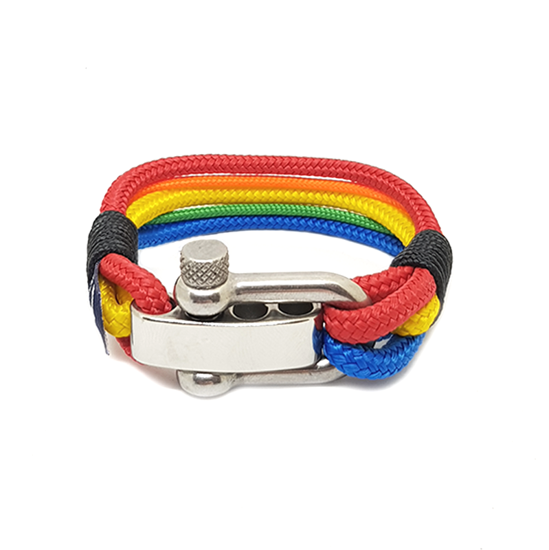 Rainbow Nautical Bracelet featuring a colorful design with a stainless steel anchor clasp, made from high-quality sailing ropes.