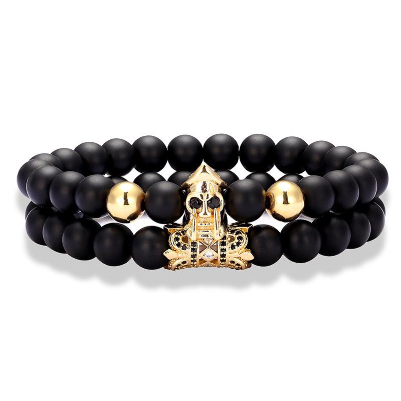 Roman Warrior Jewelry Scrub Stone Zircon Bracelet featuring 8mm glazed beads and a crown design, perfect for unisex wear.