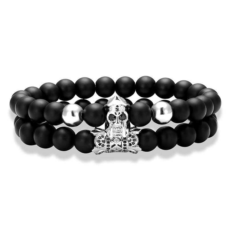 Roman Warrior Jewelry Scrub Stone Zircon Bracelet featuring 8mm glazed beads and a crown design, perfect for unisex wear.