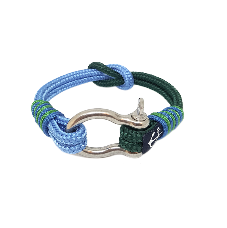 Ronan Nautical Bracelet made from high-quality marine ropes with a stainless steel shackle, showcasing vibrant colors and nautical craftsmanship.