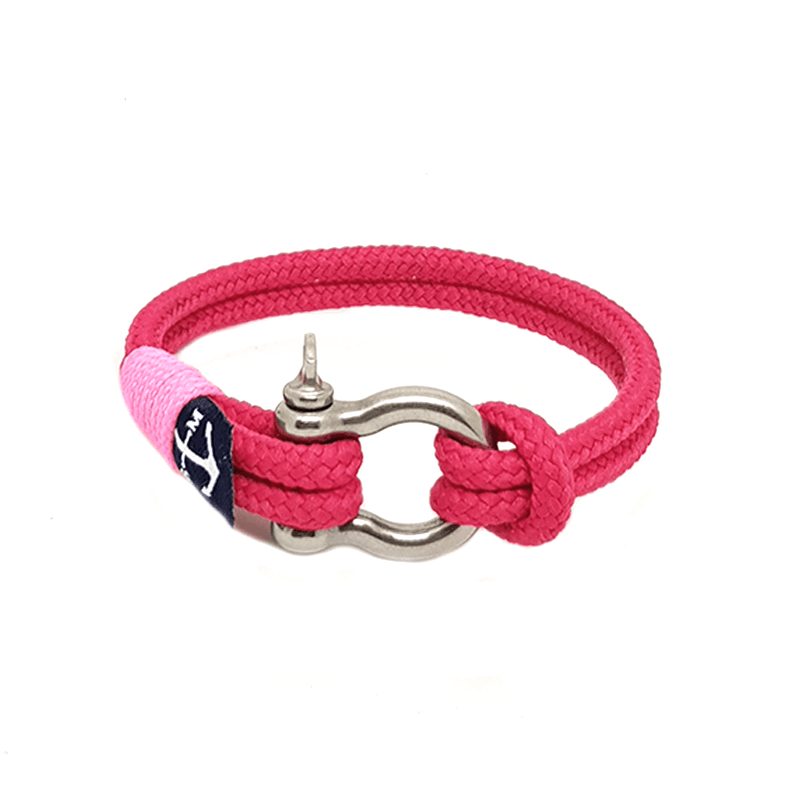 Santorini Nautical Bracelet featuring pink nautical ropes and stainless steel shackle, handmade in Dublin, Ireland.