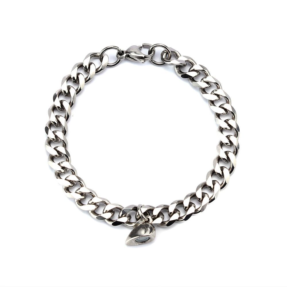 Stainless Steel Couple Bracelets featuring Magnetism Heart Charm and Cuba Chain design, showcasing elegance and connection.