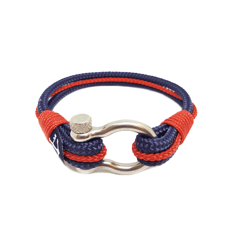 Titanic Nautical Bracelet featuring blue and red sailing ropes with a stainless steel shackle, handmade in Dublin, Ireland.