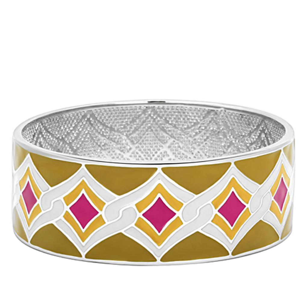 TK291 High Polished Stainless Steel Bangle with vibrant multi-color epoxy design, showcasing its elegant and durable finish.