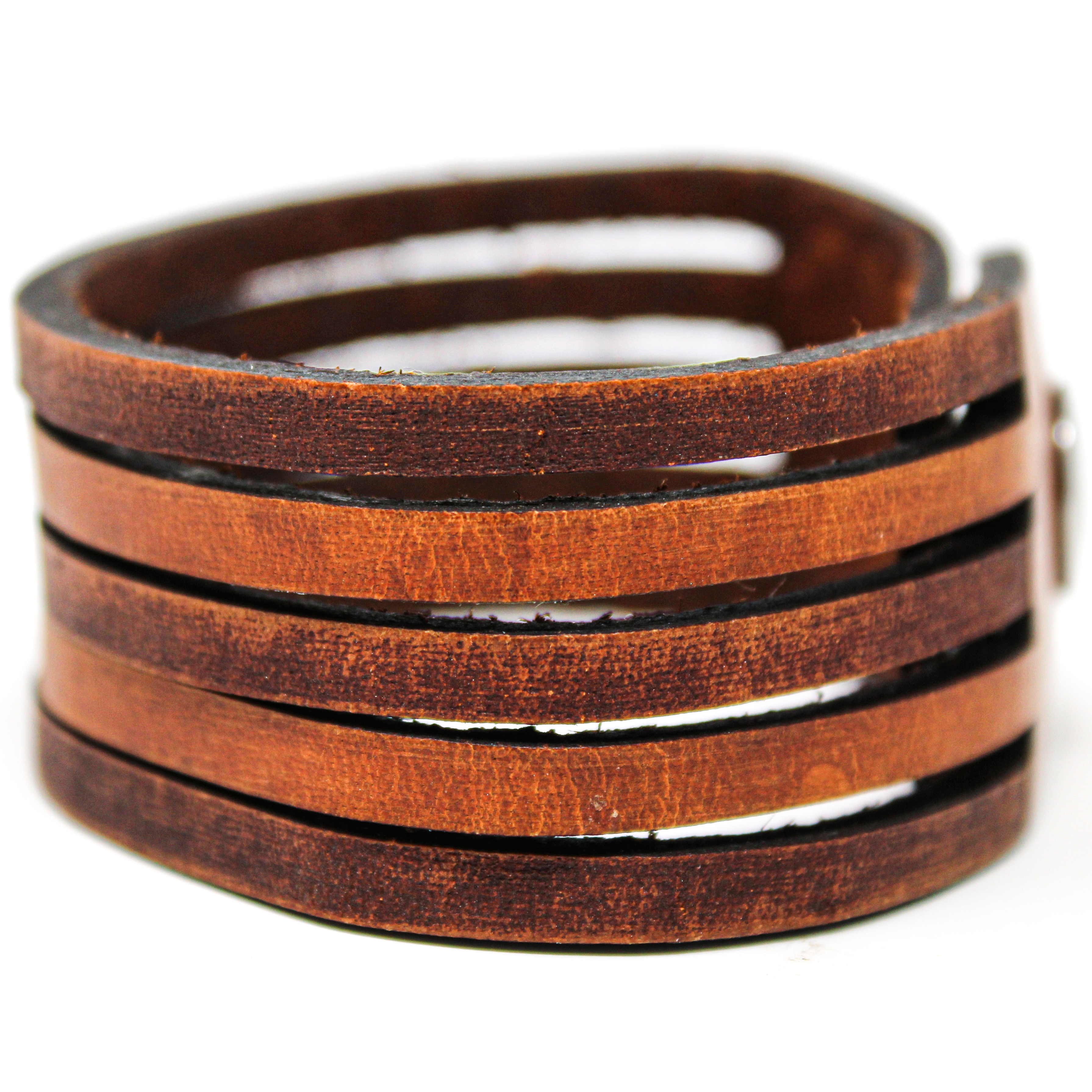 Unisex Leather Cuff featuring an American Flag design, made from 100% cowhide leather with stainless steel snaps.