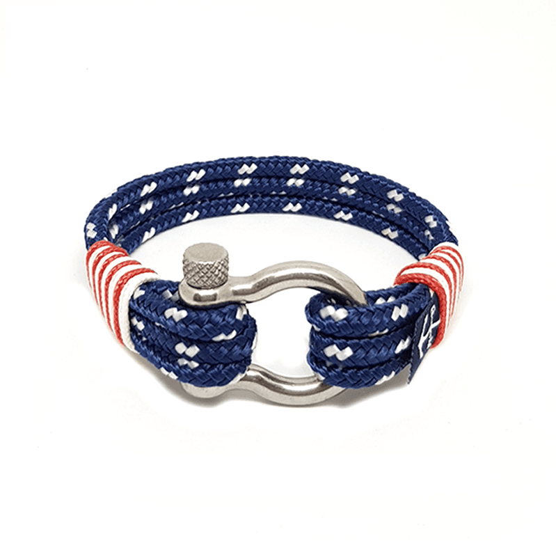 USA Nautical Bracelet featuring handmade sailing ropes and a stainless steel anchor clasp, perfect for sailors and travelers.