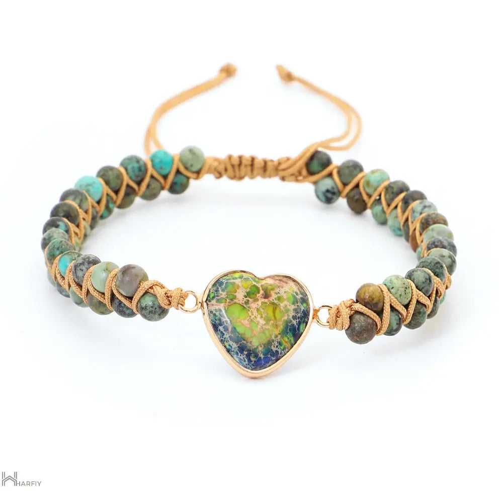 Wild Jasper Heart Charm Bracelet featuring a heart charm and intricate macrame design, made with semi-precious stones.