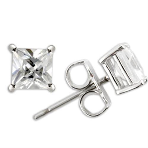 Elegant 0W159 Rhodium 925 Sterling Silver Earrings featuring AAA Grade clear CZ stone, showcasing a polished finish.