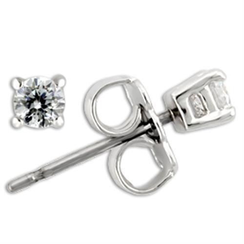 Elegant 0W169 Rhodium 925 Sterling Silver Earrings featuring AAA Grade clear CZ stone, showcasing a beautiful design.