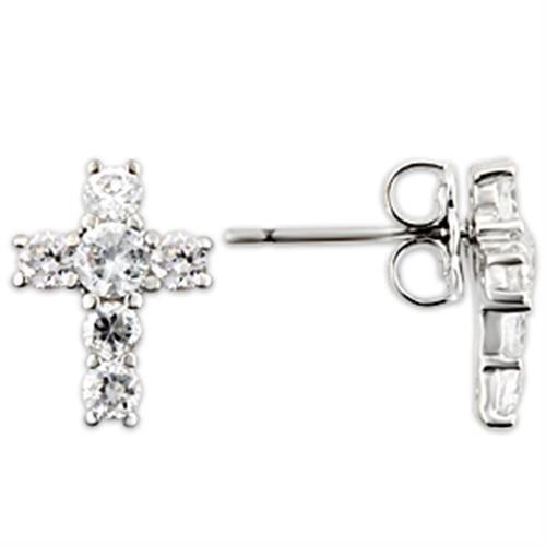 0W175 Rhodium 925 Sterling Silver Earrings featuring AAA Grade clear cubic zirconia, showcasing elegance and shine.