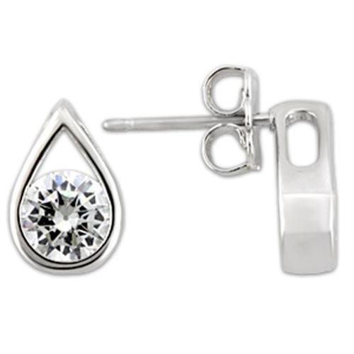 Elegant 0W180 Rhodium 925 Sterling Silver Earrings featuring AAA Grade clear CZ stone, showcasing a luxurious design.