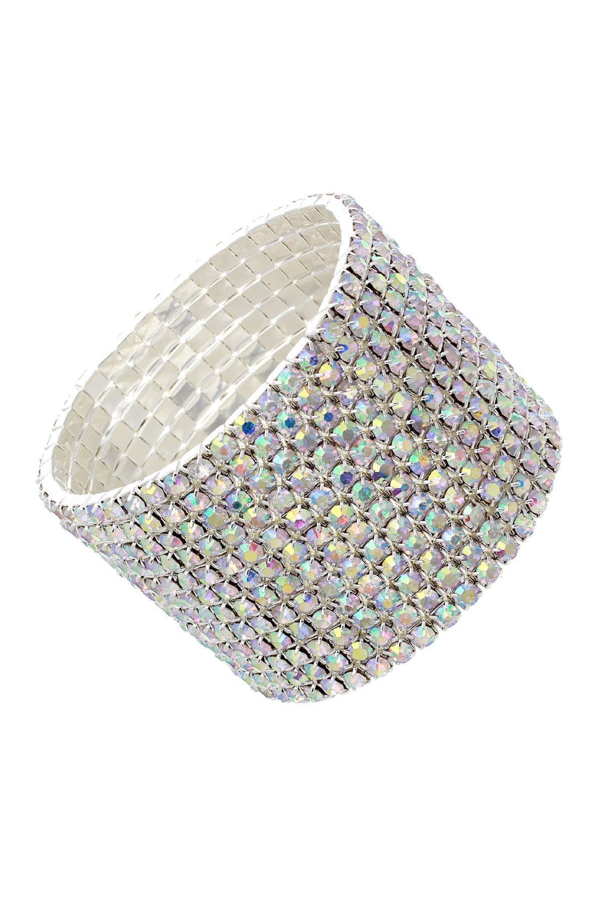 A beautiful 12 Line Crystal Bracelet featuring a stretch band, adorned with sparkling crystals for an elegant look.