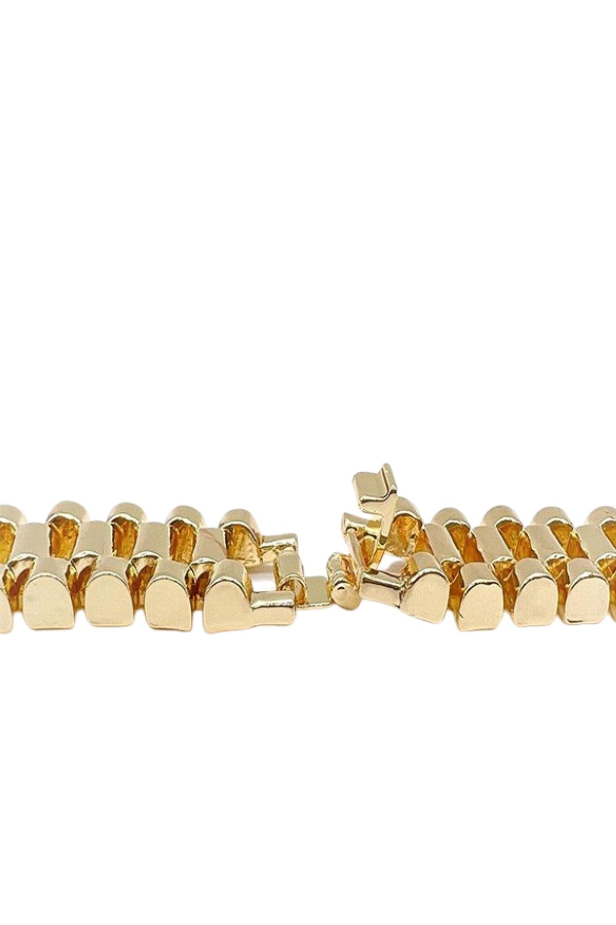 14KT Gold Plated 16mm Chain Bracelet with a fold-over clasp, showcasing its elegant design and shiny finish.