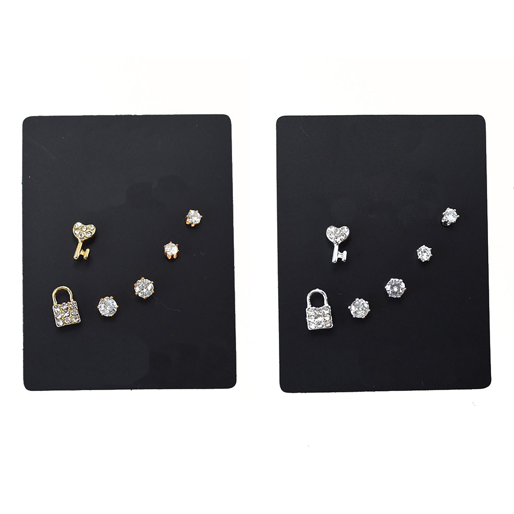 Three pairs of stylish stud earrings in various designs, showcasing their elegant and versatile nature.