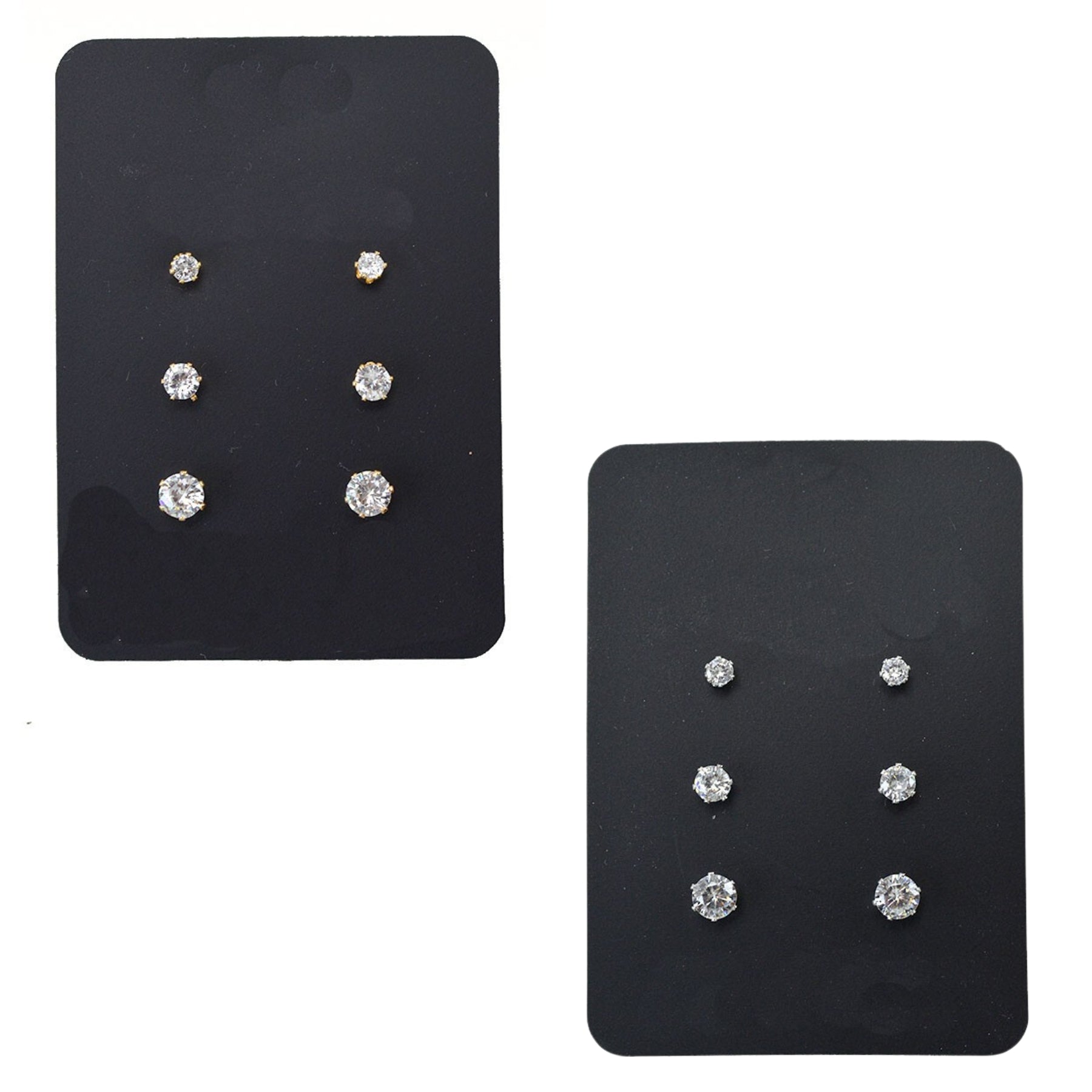 Three pairs of stylish stud earrings in a set, showcasing different designs suitable for various occasions.