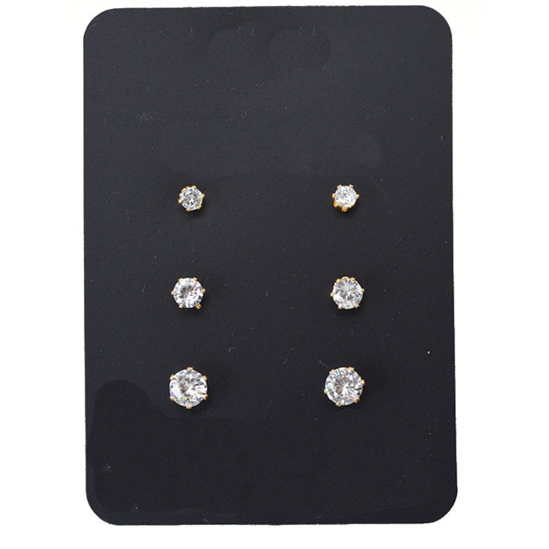 Three pairs of stylish stud earrings in a set, showcasing different designs suitable for various occasions.