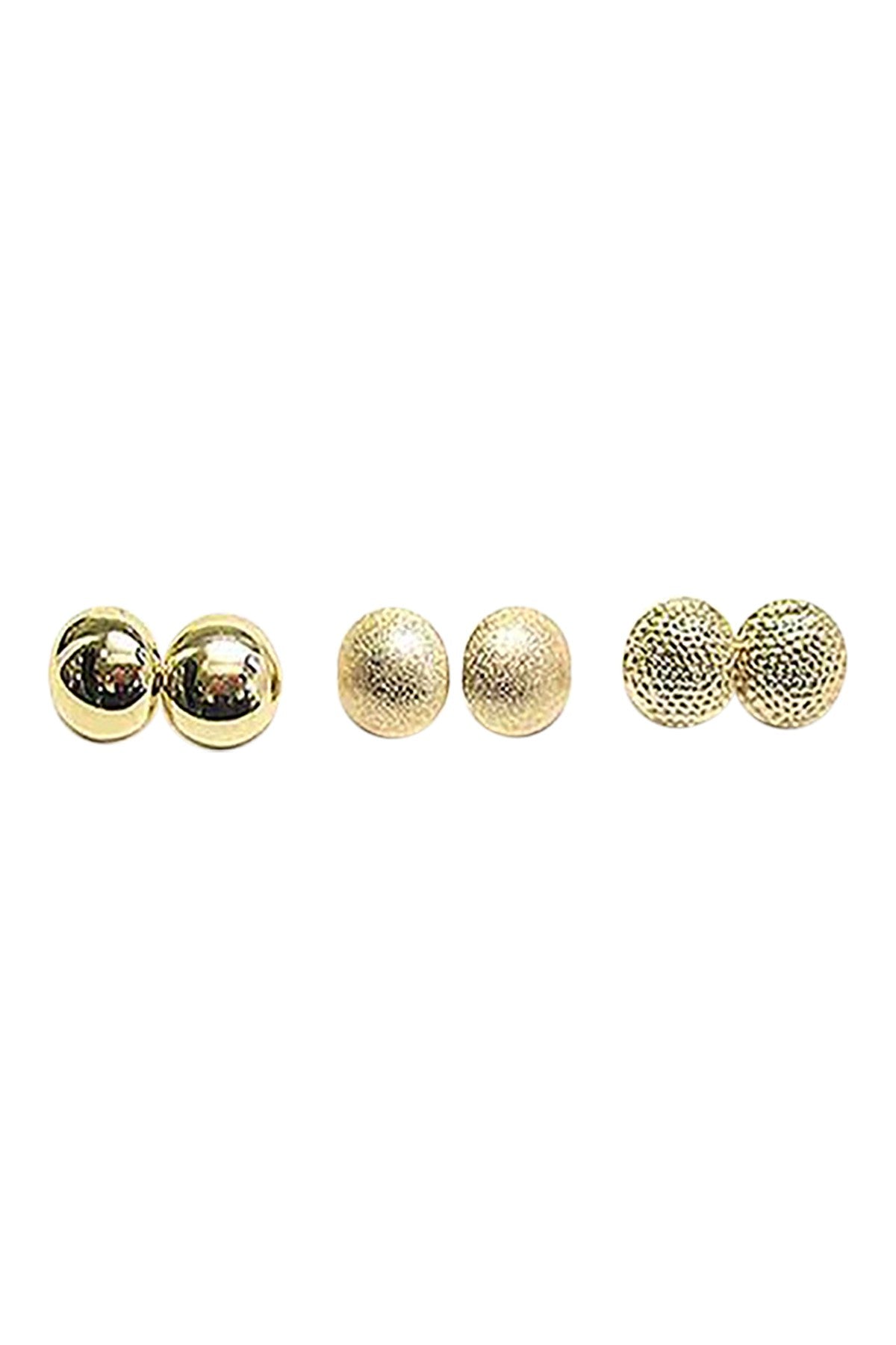 A stylish set of three pairs of round earrings in different sizes, showcasing their elegant design and post back closure.