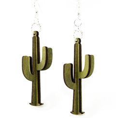 A pair of 3D Cacti Earrings in vibrant Apple Green, made from sustainably sourced wood with silver-finished stainless steel ear wires.