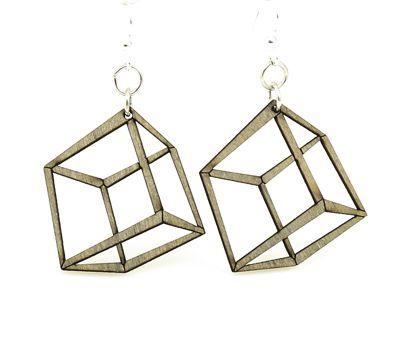 Stylish 3D Cube Earrings in Apple Green, made from sustainable wood with silver-finished stainless steel ear wires.