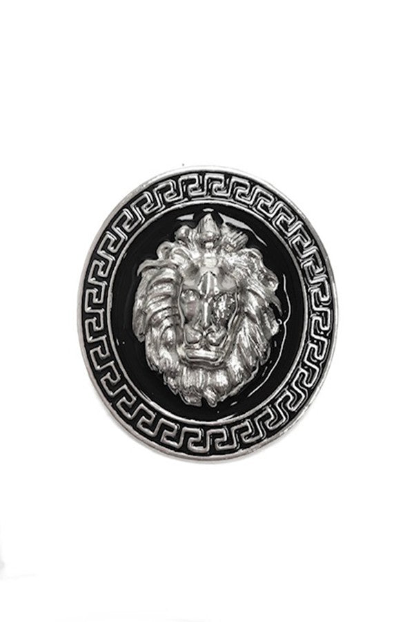 3D Lion Face Greek Key Epoxy Stud Earrings with intricate details and a glossy finish, showcasing a unique design.