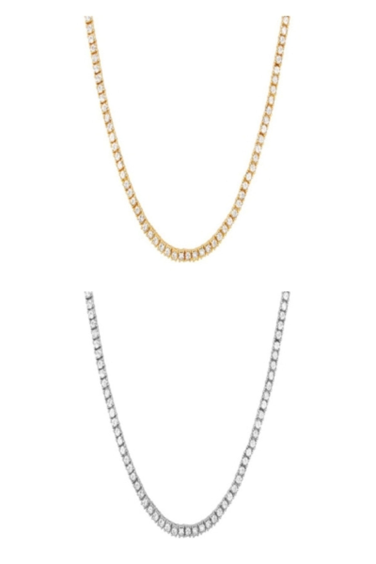 4MM Tennis Hip Hop Chain featuring round stone accents, gold and silver clasps, showcasing a stylish design.