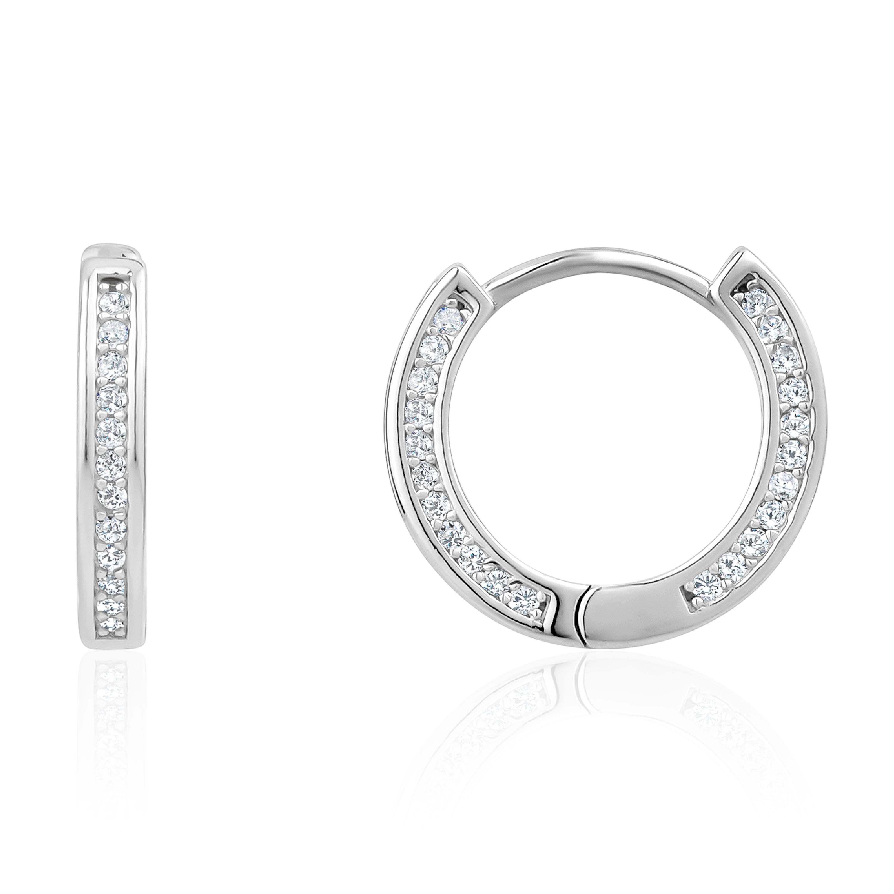 A pair of 5A Cubic Zirconia Classic Huggie Earrings made from 925 sterling silver, featuring a Rhodium plating and sparkling stones.