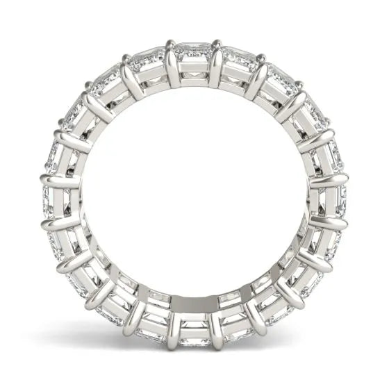 6 1/4 CTW Emerald Lab Grown Diamond Eternity Ring in 14K white gold, showcasing a stunning array of emerald-cut diamonds.