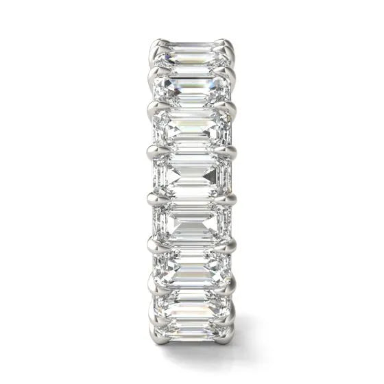 6 1/4 CTW Emerald Lab Grown Diamond Eternity Ring in 14K white gold, showcasing a stunning array of emerald-cut diamonds.