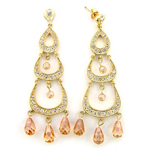 Elegant 7X372 Gold 925 Sterling Silver Earrings featuring AAA grade champagne CZ stones, showcasing a luxurious design.