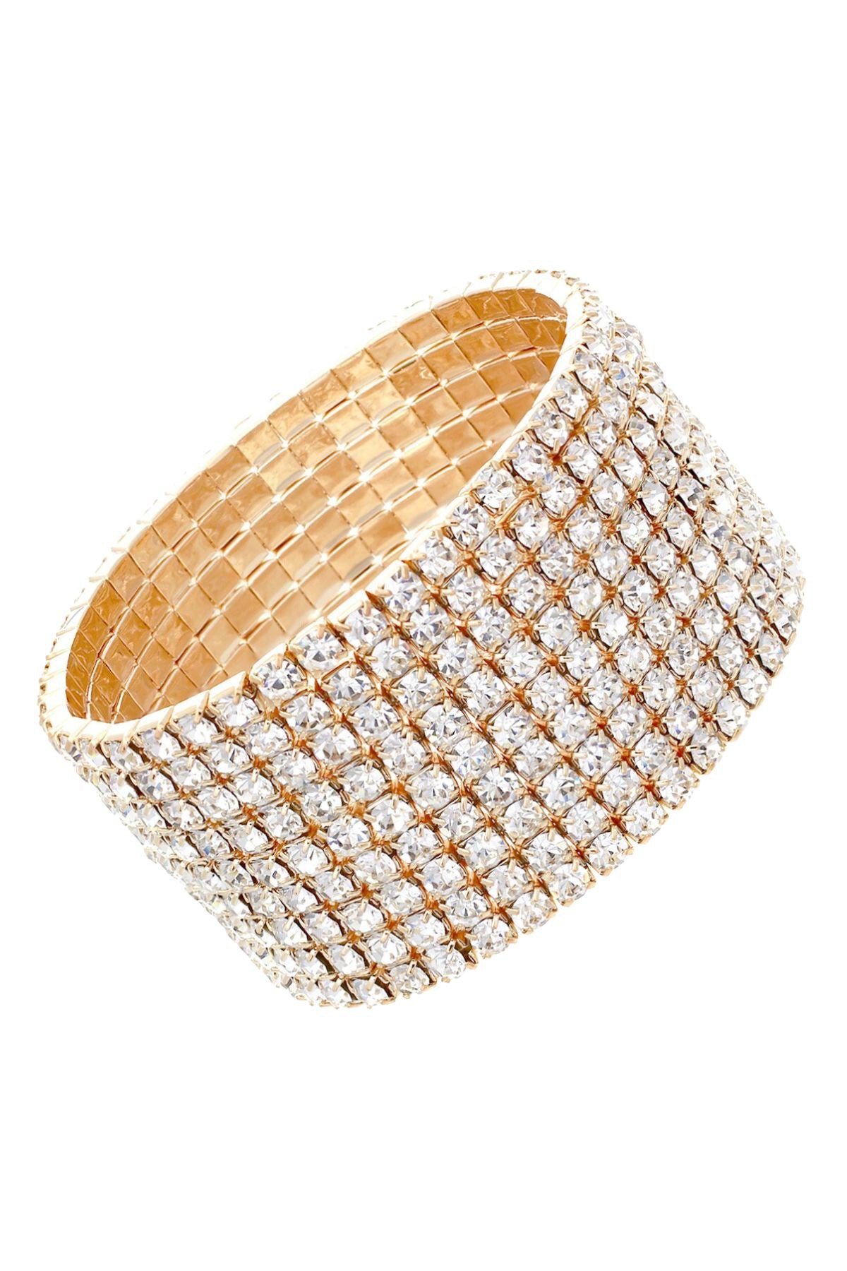 A beautiful 9 Line Crystal Bracelet featuring a stretch band, adorned with sparkling crystals for an elegant look.